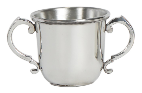 Double Handled Pewter Beaded Baby Cup
